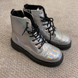 Anarchic - Silver Holographic Combat Boots